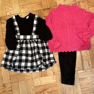 Winter toddler girls bundle! Buffalo print skirtalls, black corduroy pants (2T)